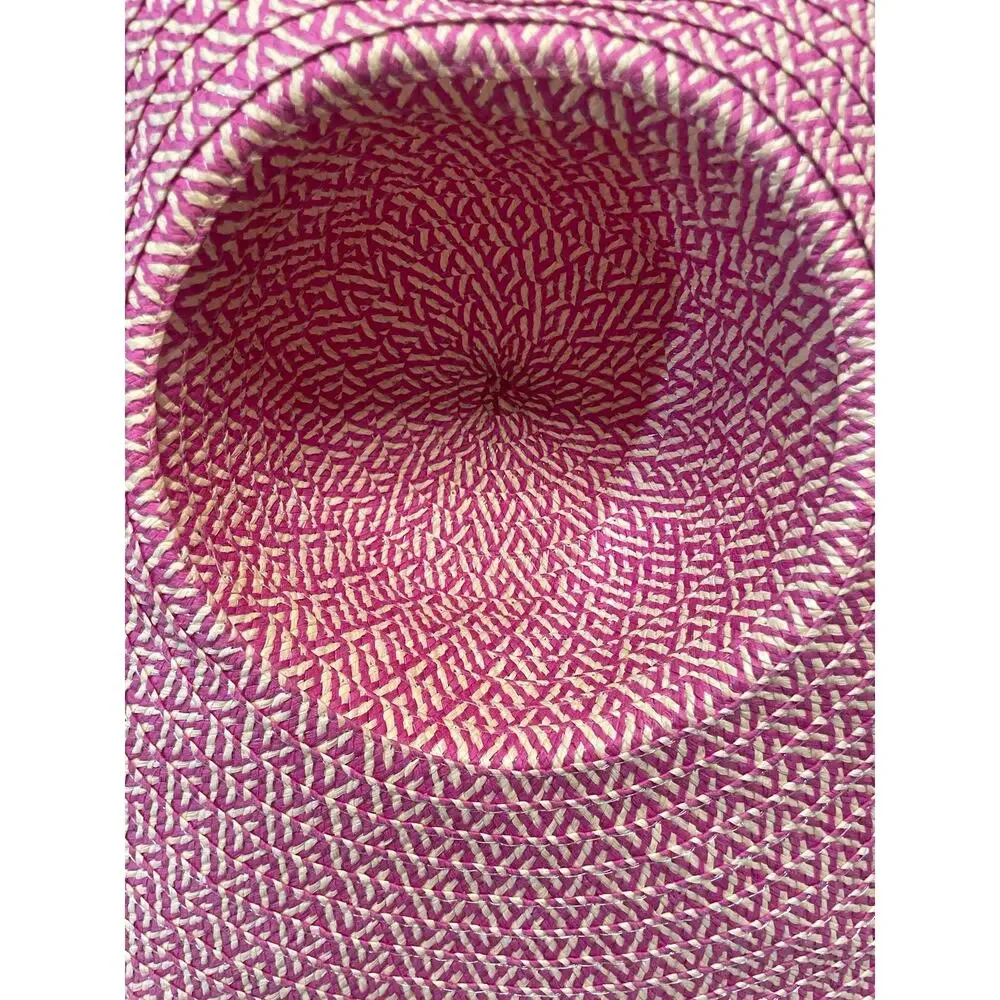 Wide Brim Straw Sun Hat Pink Beige Chevron Floppy Beach Summer Packable
